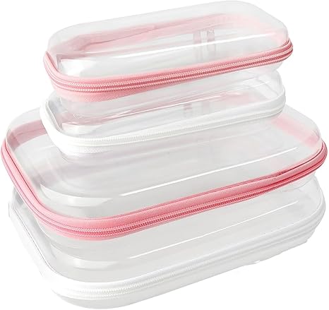 Clear Hard Shell Zipper Pouches: These durable cases feature clear visibility and are perfect for organizing cosmetics, clothes, and toiletries during travel or for home storage MOCCOOL
