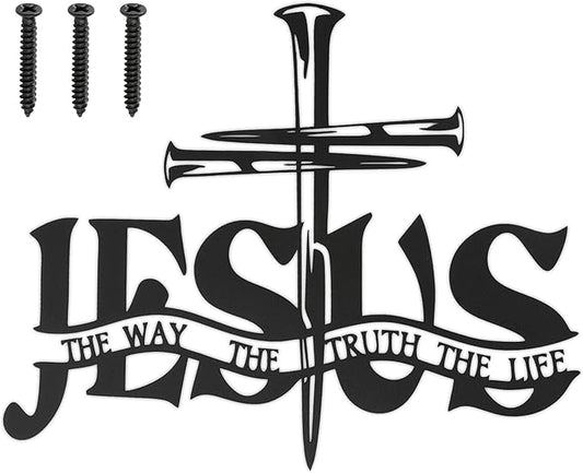 MOCCOOL Jesus Cross Metal Wall Decor, Christian Wall Art for Home, Religious Spiritual Faith Black Cross Decor for Living Room, Bedroom, Prayer Room, Church, Office