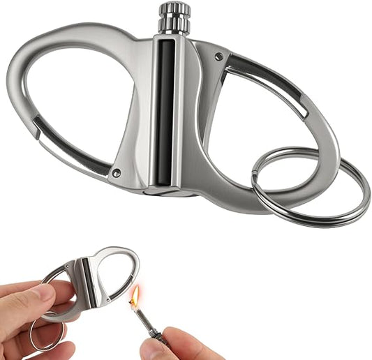 Keychain Lighter, Permanent Metal Match Strike, Infinity Lighter Waterproof Windproof Matches Reusable, Multitool Fire Starter Key Ring for Outdoor Hiking Traveling Camping Emergency