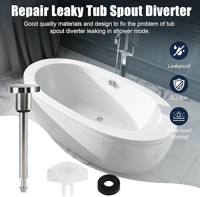 Tub Spout Diverter Repair Kit Set of 2, Universal Bathroom Shower Bathtub Leaky Faucet Repair Replacement Parts Includes 2 Diverter Valve Stems, 2 Cup Seals, 2 Gates (Chrome,Classic)