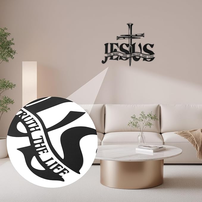 MOCCOOL Jesus Cross Metal Wall Decor, Christian Wall Art for Home, Religious Spiritual Faith Black Cross Decor for Living Room, Bedroom, Prayer Room, Church, Office