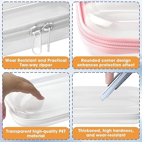 Clear Hard Shell Zipper Pouches: These durable cases feature clear visibility and are perfect for organizing cosmetics, clothes, and toiletries during travel or for home storage MOCCOOL