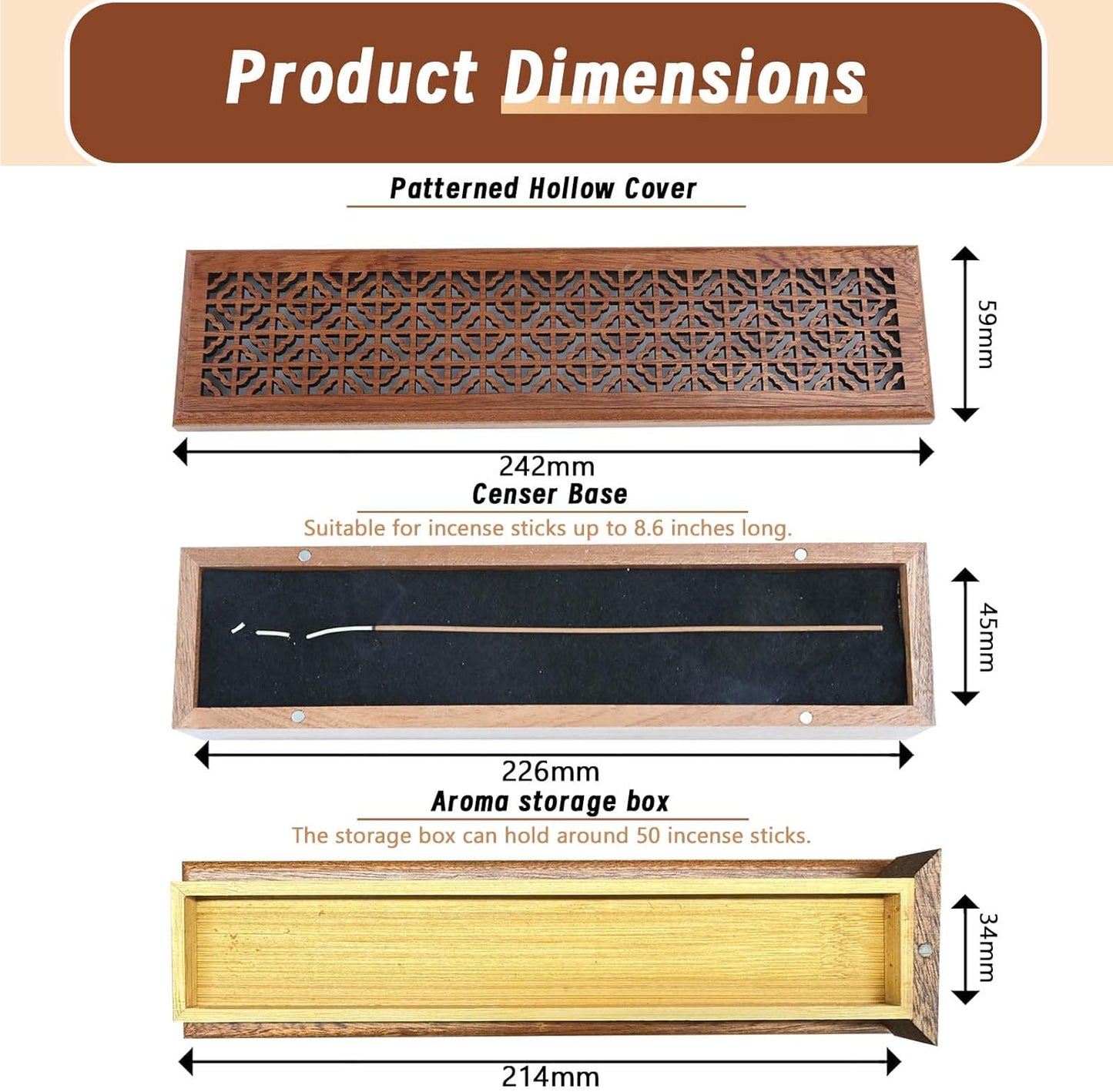 Incense Hoder Burner, Wooden Incense Storage Box for Sticks, Incense Stick Stand Burner Ash Catcher Tray for Meditation Yoga Spa Room Decor