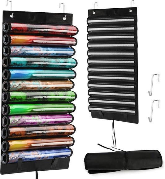 Playmat Tube Storage Bag with 12+1 Slots Holder, Hangable Playmat Holder Transparent Plastic Slot Organizer Rack for MTG/TCG/RPG with 2 Hooks, Durable & Dust-Proof Door Mount Fits 13 Game Mats MOCCOOL