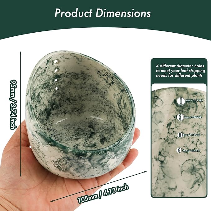 Pottery Herb Stripper Bowl, Handmade Ceramic Herb Peeling Bowl for Leaf Remover, Pottery Herb Stripper Bowl for Separating Leaves from Stems - Basil, Herbs, Parsley (Green Glaze)