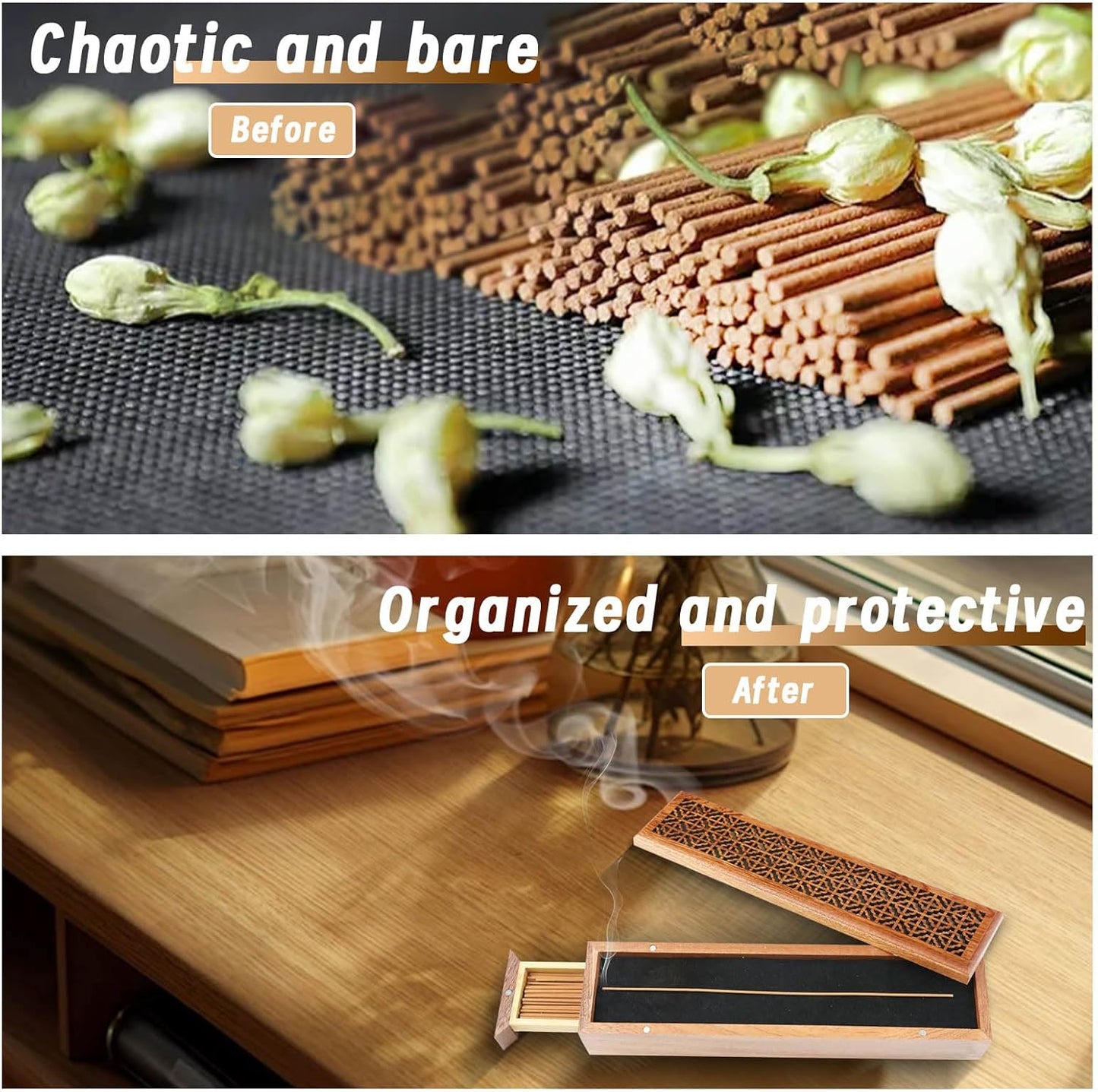 Incense Hoder Burner, Wooden Incense Storage Box for Sticks, Incense Stick Stand Burner Ash Catcher Tray for Meditation Yoga Spa Room Decor